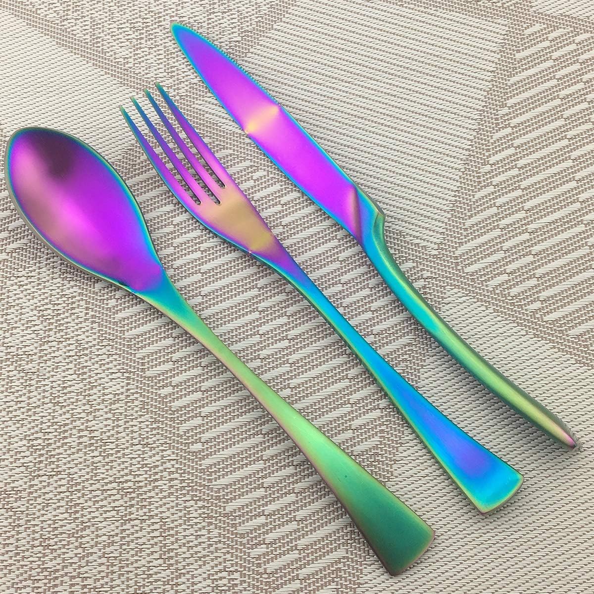 Rainbow Silverware Set, 6-Piece Stainless Steel Flatware Set Service for 1, Tableware Cutlery Set for Home and Restaurant, Knives Forks Spoons, Matte Finish, Dishwasher Safe (Rainbow)
