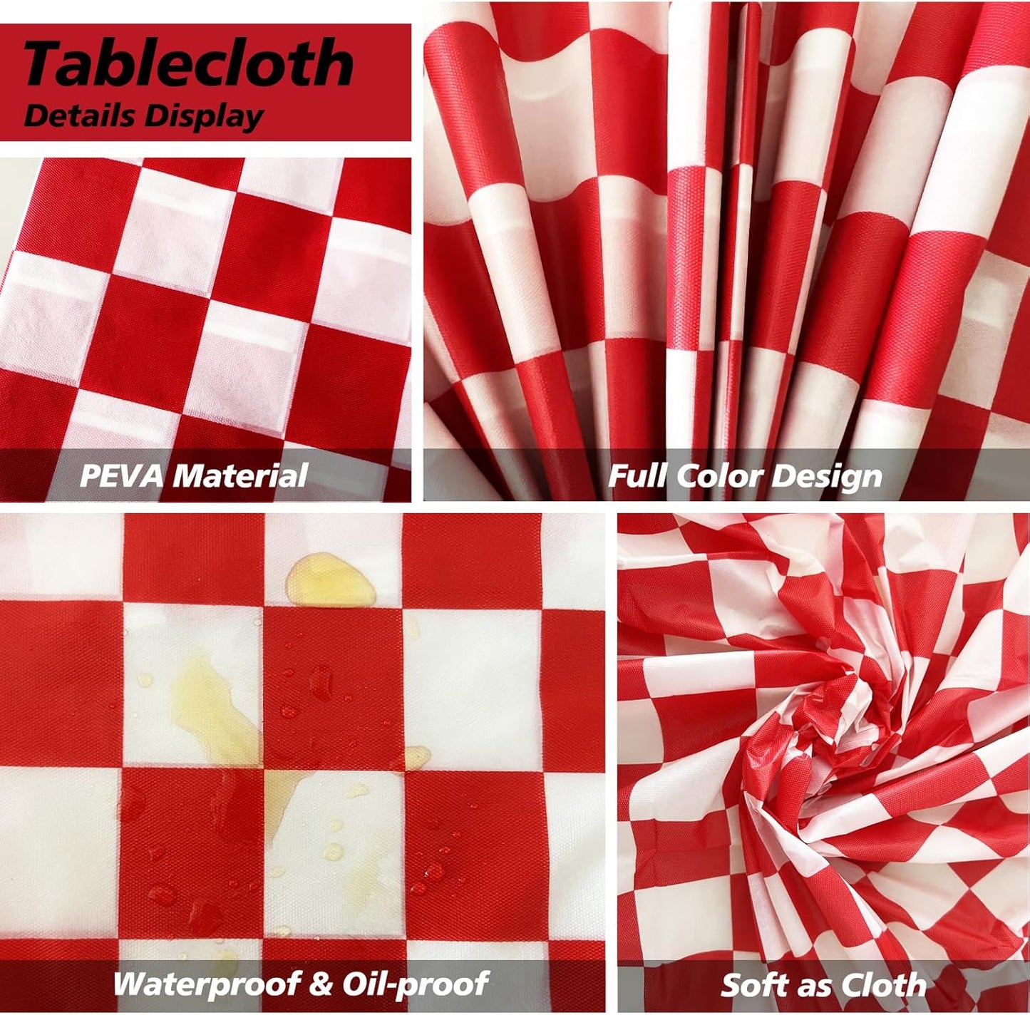 FUNTOOB Red and White Checkered Tablecloth 4 Pack Plaid Tablecloth Race Car Table Cloth for Race Car Birthday Party Decorations Racing Birthday Party Supplies, 54" X 72"