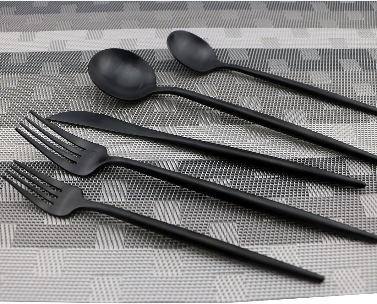 Luxury Black Matte Flatware 10 Pieces 18/10 Stainless Steel Salad Spoons and Forks Knife Set Black Silverware Set DISHWASHER SAFE, Service for 2