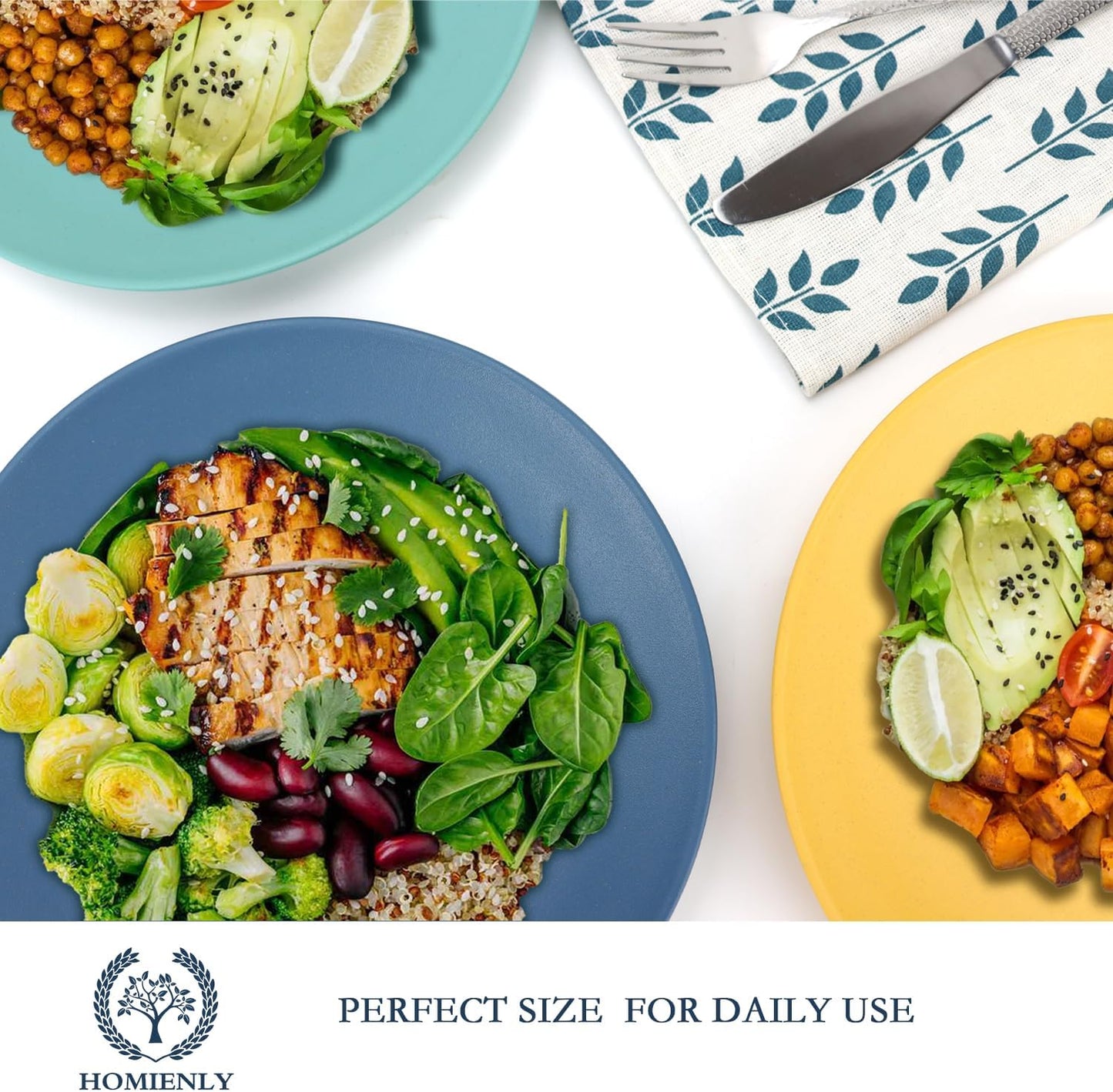 Homienly Wheat Straw Dinner Plates Set of 8, 10 Inch, Microwave and Dishwasher Safe, Unbreakable Kids Plates, 4 Colors (Multi), MS 01