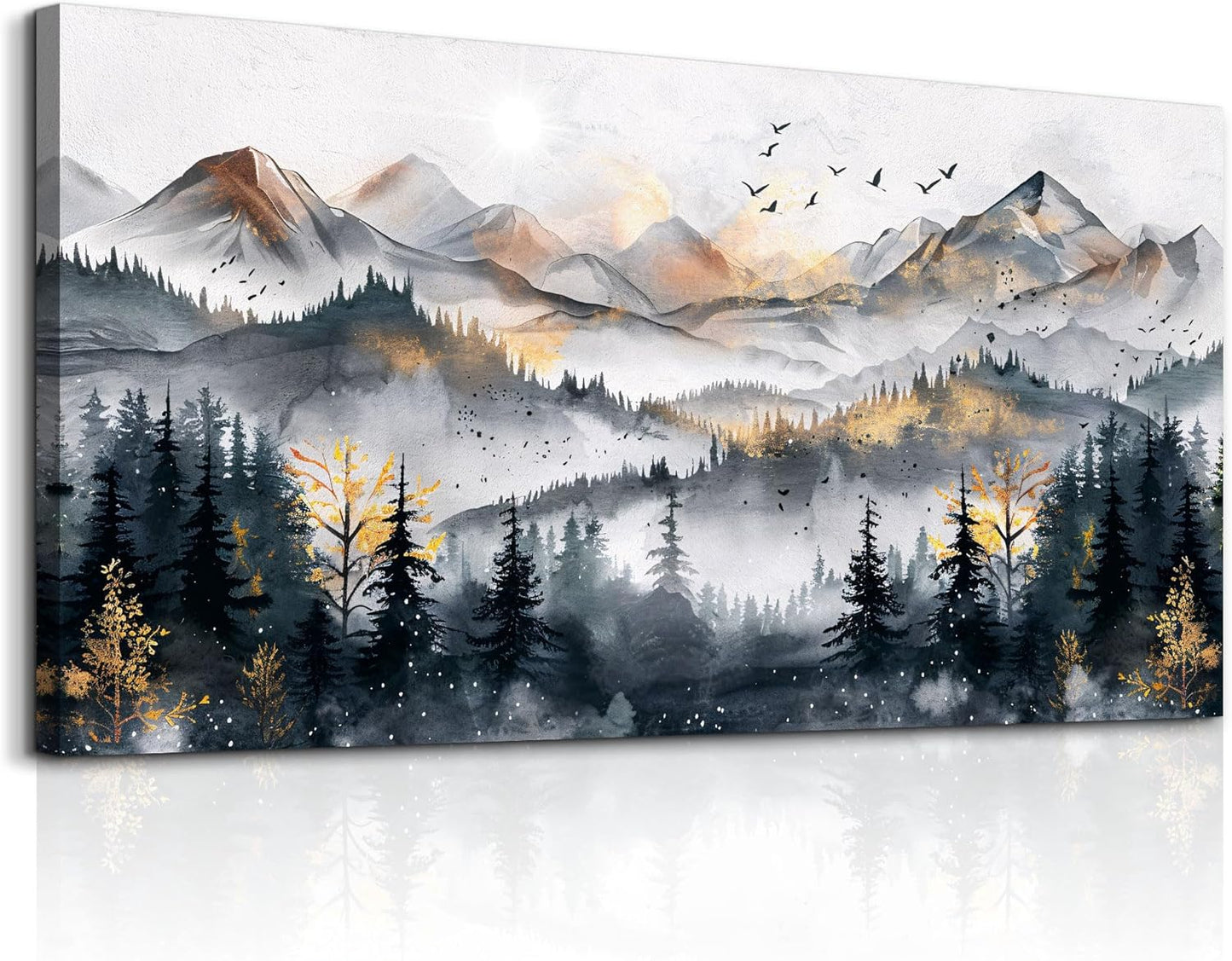 KELIYUAN Large Wall Decor For Bedroom Abstract Wall Art For Living Room Office Decoration Ink Mountain Landscapes Painting Misty Forest Wall Pictures Canvas Artwork Ready To Hang Home Decor 30"x60"