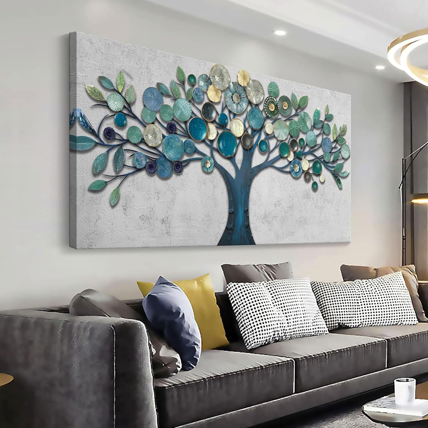 CHATYOUNG Wall Art Living Room - Large Teal Blue Tree of Life Abstract Landscape Painting Modern Print Artwork for Dining Room Bedroom Bathroom Office Home Decor 48"x24"