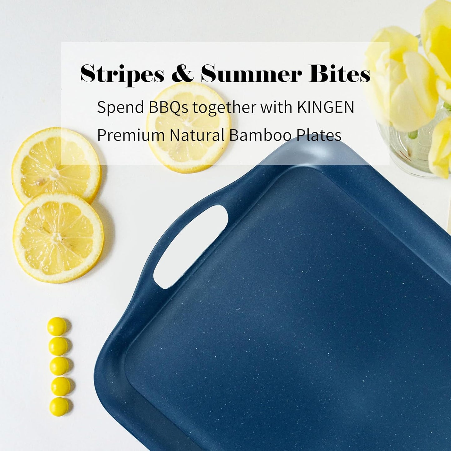 KINGEN 2-Pack Navy Blue Bamboo Fiber Serving Trays - 18×13-inch Extra Large w/Handles Tray, Platters for 4th of July, Christmas, BBQ, Picnic, Outdoor Dining - Durable, Lightweight (Classic Blue)