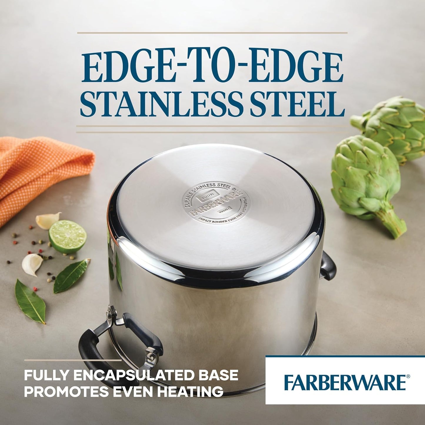 Farberware Brilliance Stainless Steel Stockpot with Glass Lid, 8 Quart, Dishwasher Safe and Induction Ready, Compatible with All Cooktops, Stainless Steel