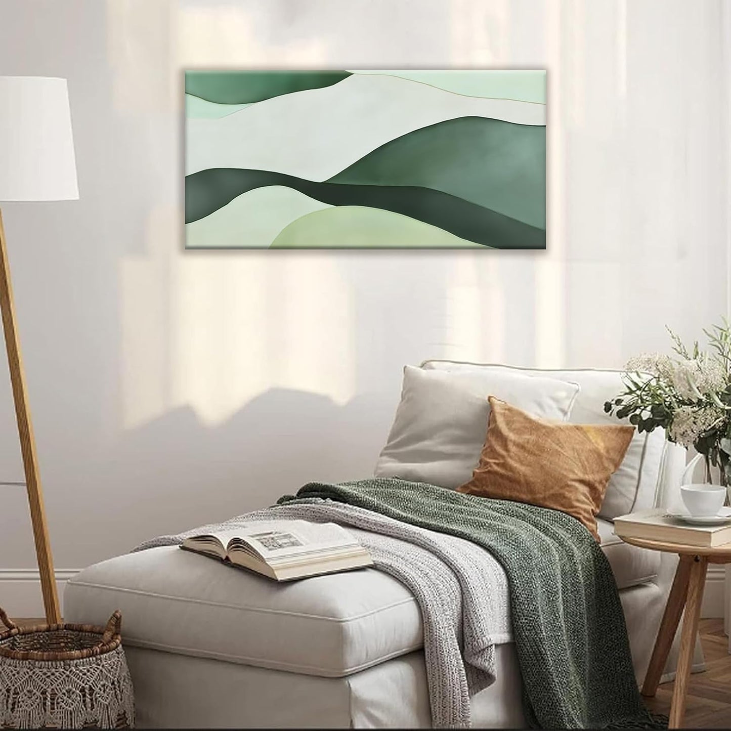 Suconvng Abstract Canvas Art Wall Decor Green White Wall Art Irregular Shapes Painting Abstract Art Prints Minimalist Decor Artwork For Bedroom Kitchen Office Bathroom Wall Art 20"×40"