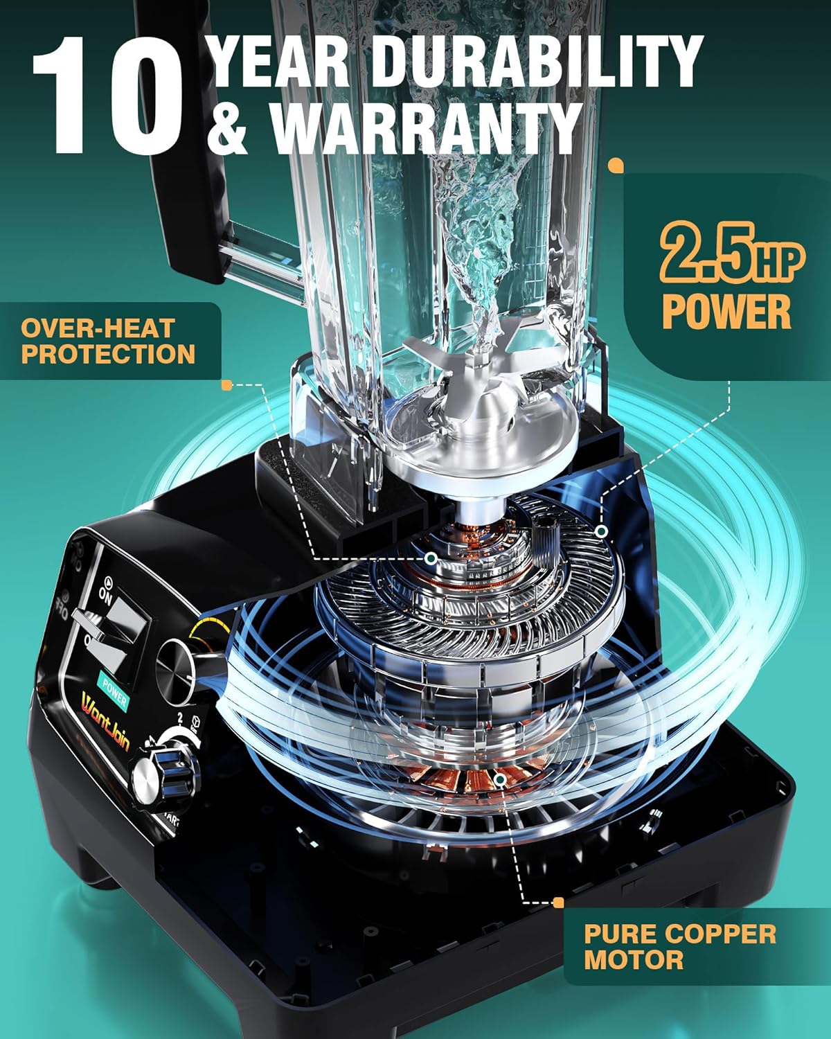 WantJoin Smoothie Blender 1800W Powerful Blenders for Kitchen 68 Oz Large Capacity and BPA-Free Containers Countertop Blender for Smoothies, Ice Crushing & Frozen Drinks