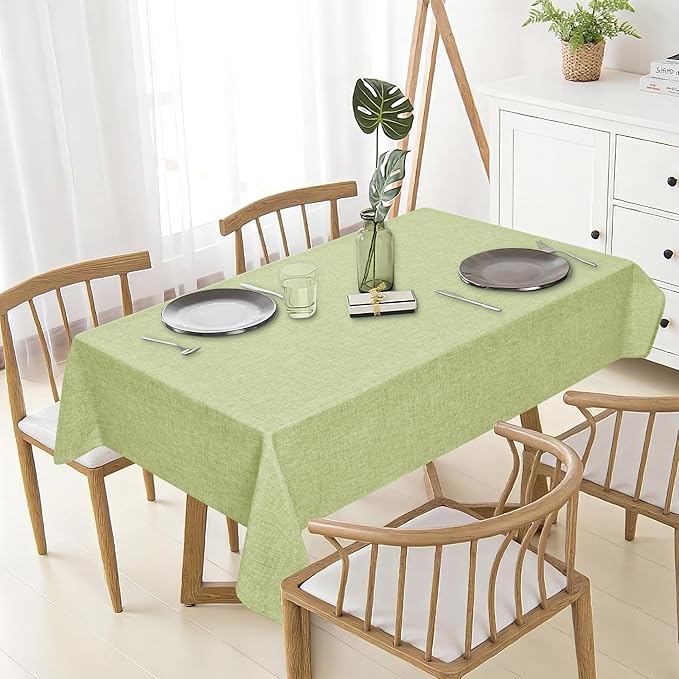 JIUZHEN Rectangle Table Cloth Faux Linen Farmhouse Tablecloth Soft Wrinkle and Stain Resistant Decorative Fabric Table Cover for Kitchen, Dining Room, Parties and Camping, Sage Green, 54 x 80 Inch