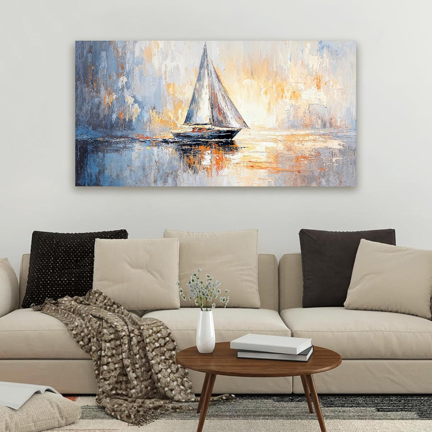 Canvas Wall Art Decor Canvas Art Wall Decor Coastal Minimalist Wall Art Decorations Wall Pictures for Living Room Artwork for Walls Modern Gold Boat Wall Art Prints Bedroom Office Wall Art Decor 20" X 40"