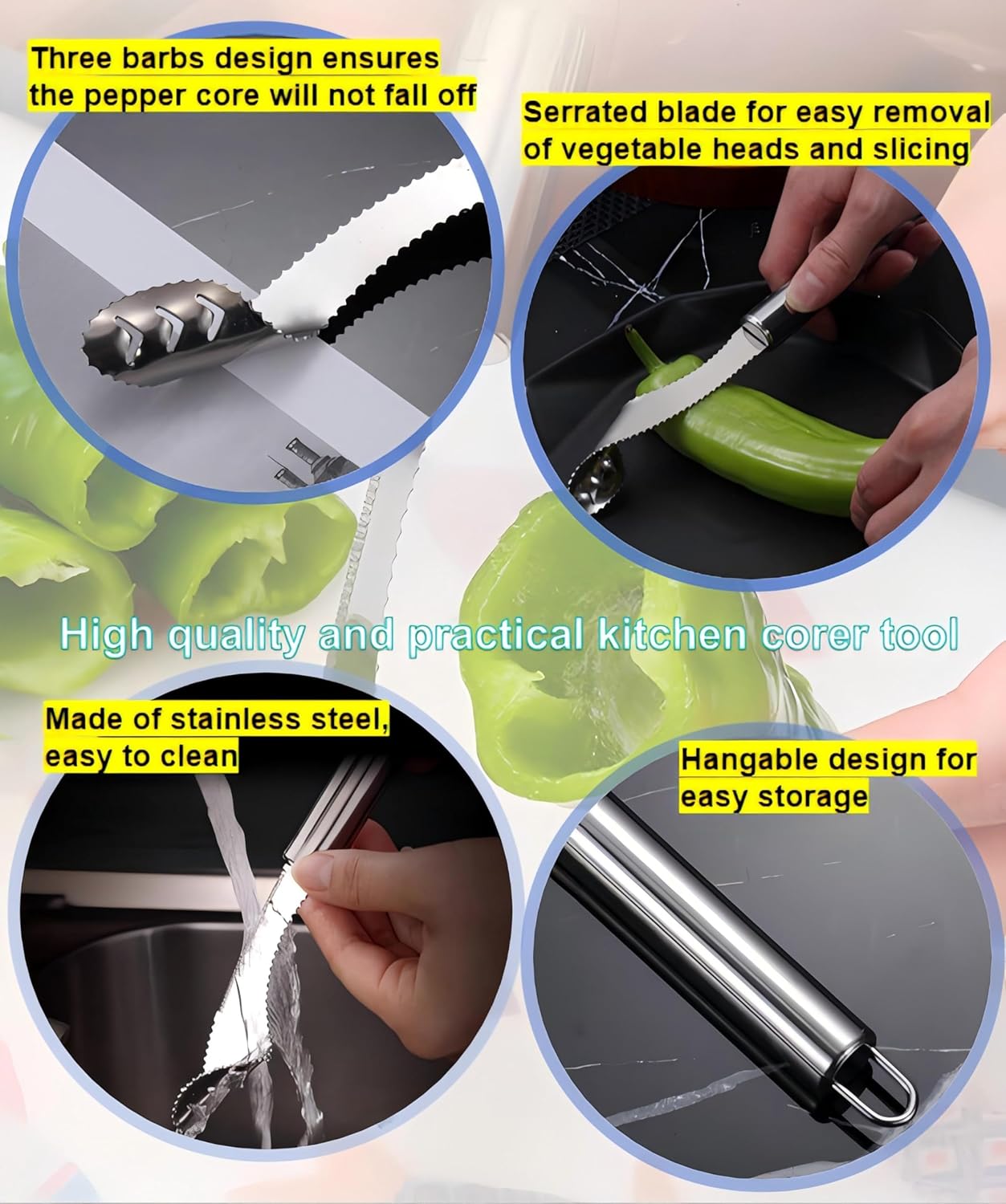 2 Peices Jalapeno Pepper Corer Tool,Stainless Steel Pepper Seed Remover,Jalapeno Popper Cutter,Fruit and Vegetables Corer Tool for Family Kitchen-0.79 * 8.6In