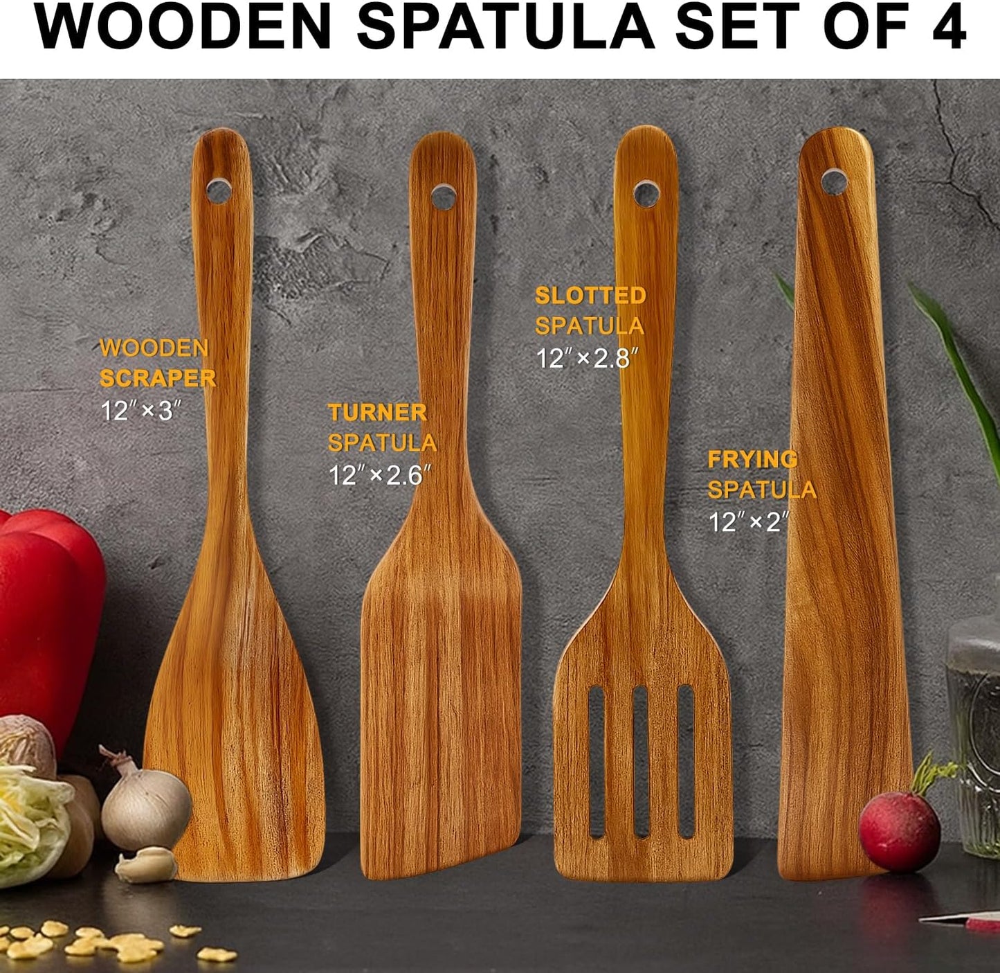Best Acacia Wood Spatula for Cooking Non Toxic Wooden Kitchen Utensil Set Flat Slotted Turner Spatulas Spoon Scraper Spurtles Kitchen Tools Nonstick Bamboo Cooking Utensils Thin Egg Flipper Spatula