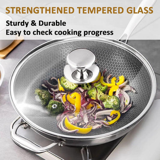 Glass Lid for 9.5 Inch Black Cast Iron Skillets Frying Pans, 24cm Tempered Lids for Dutch Ovens, 9.5 In Pan Cover with Stainless Steel Rim for Stock Pots, Dishwasher Safe