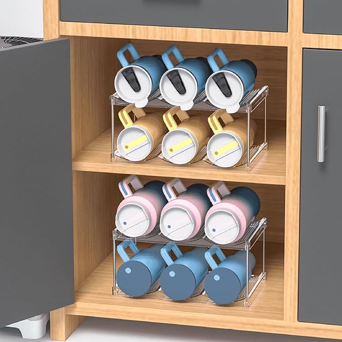 IEEK Plastic Stackable Bottle Storage Holder Rack,Free-Standing Water Bottle/Wine and Drink Organizer Shelf for Kitchen Cabinet,Fridge,Countertop,Pantry,Freezer,2 TiersX3 Bottles,Clear