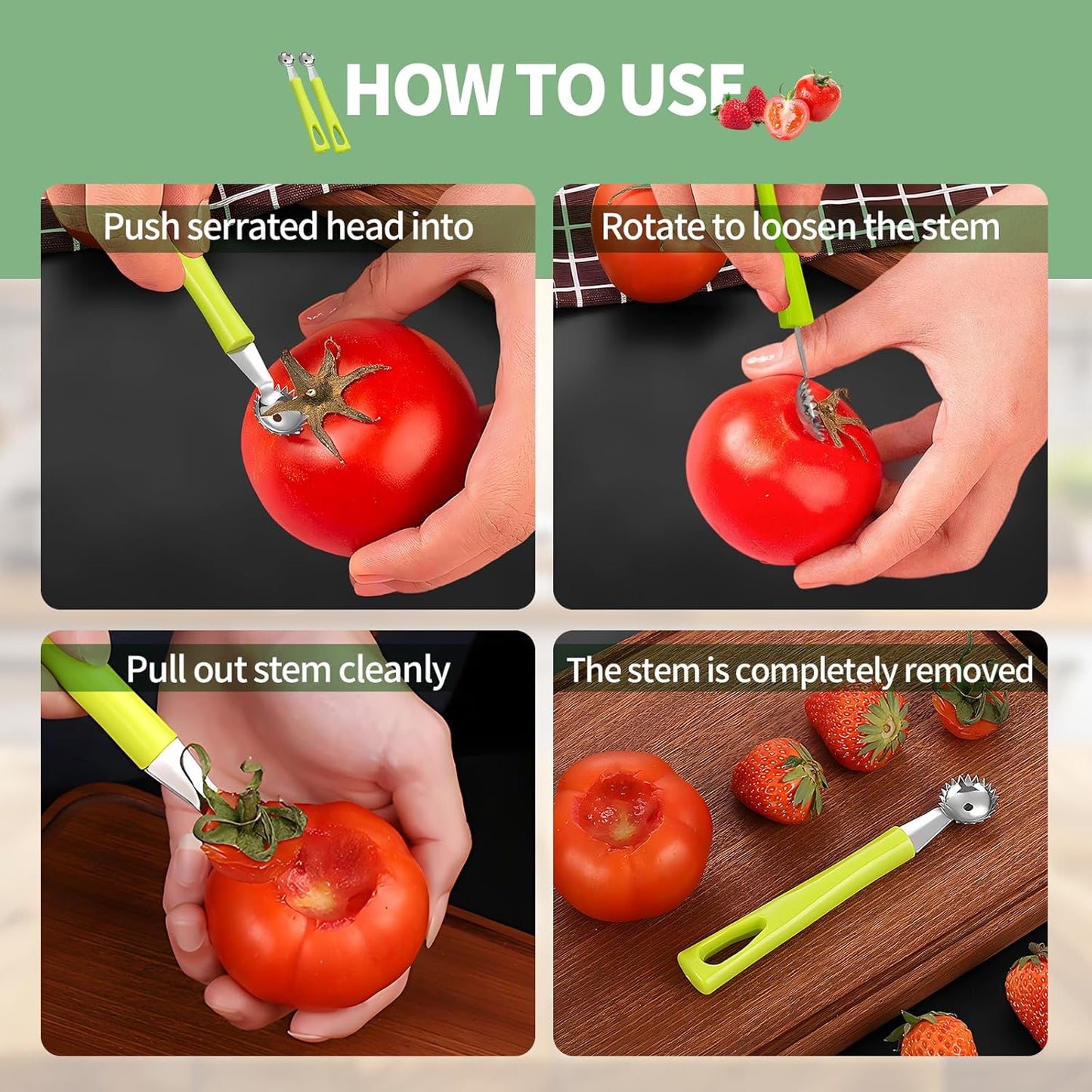 2 PCS Tomato Corer Tool,Strawberry Huller Stem Remover,Easy Fruit Stem Remover for Tomatoes, Strawberries,Vegetable and Fruit Kitchen Gadget