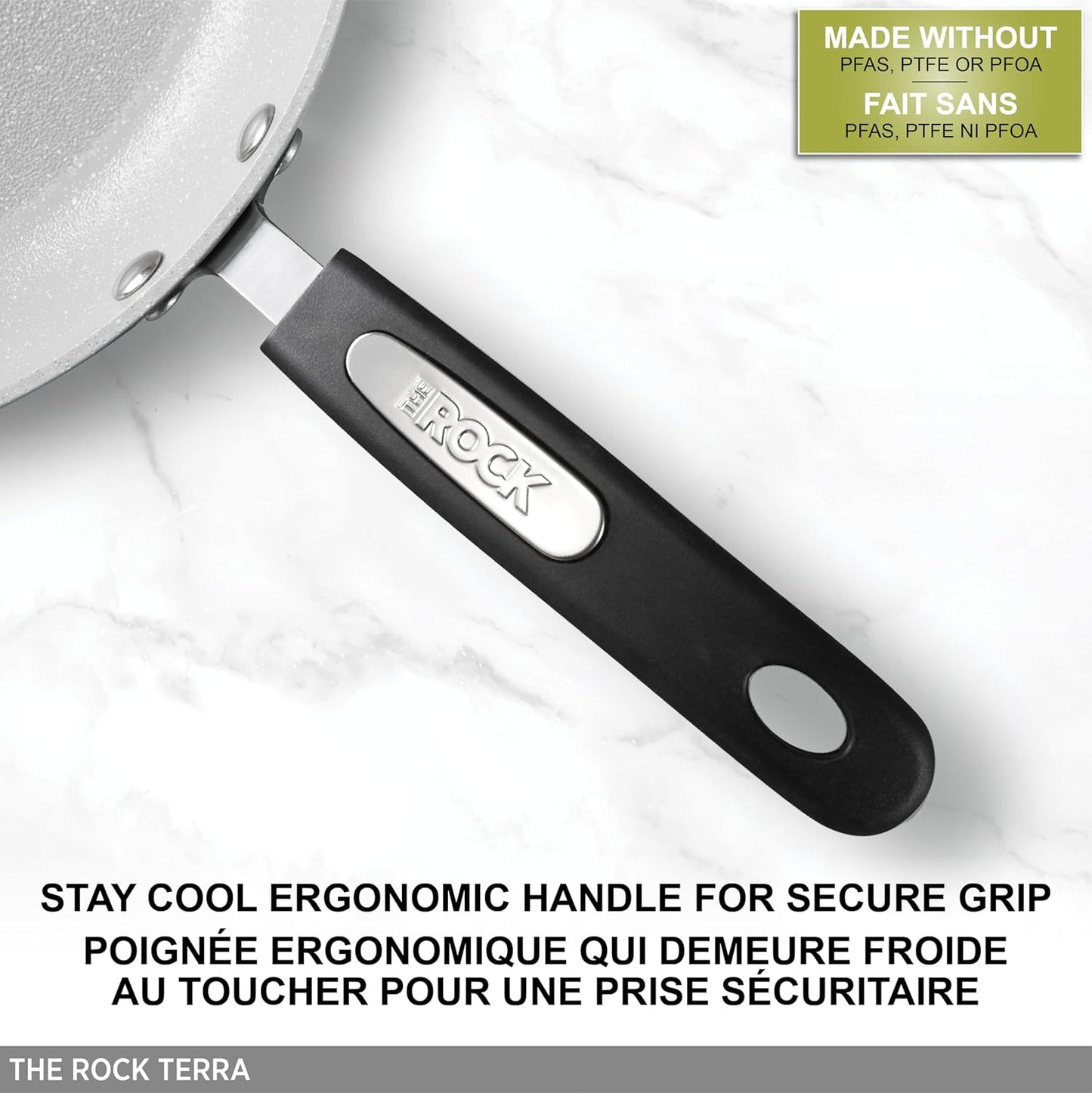 Starfrit The Rock Terra 30cm (12'') Ceramic Non-Stick Deep Fry Pan With Lid - Thick Aluminium Base - PFOA Free - Easy to Clean - Grey