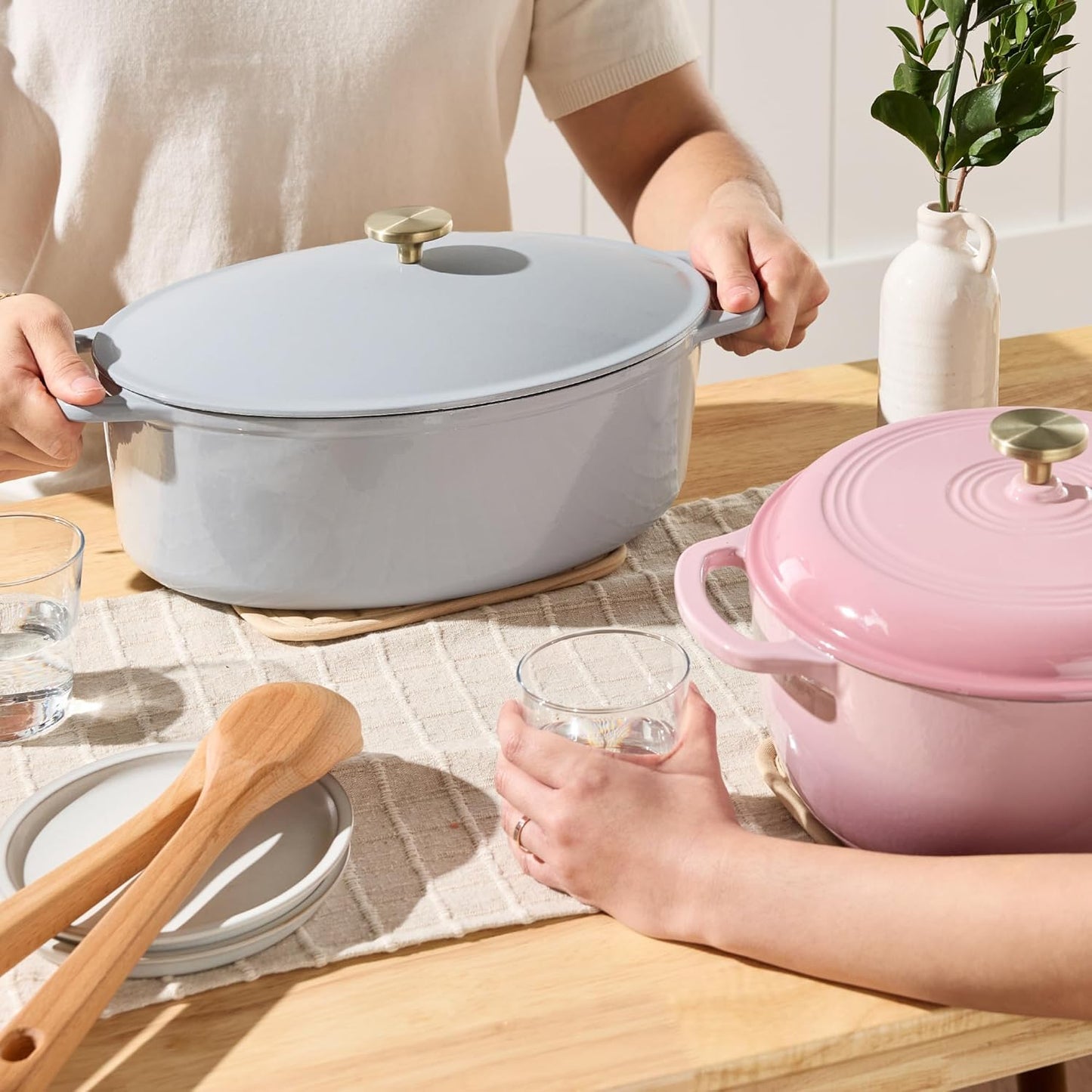 Best Choice Products Oval 7.5 Quart Enamel Cast-Iron Dutch Oven, Heavy-Duty Pre-Seasoned for Baking, Cooking w/Side Handles – French Gray