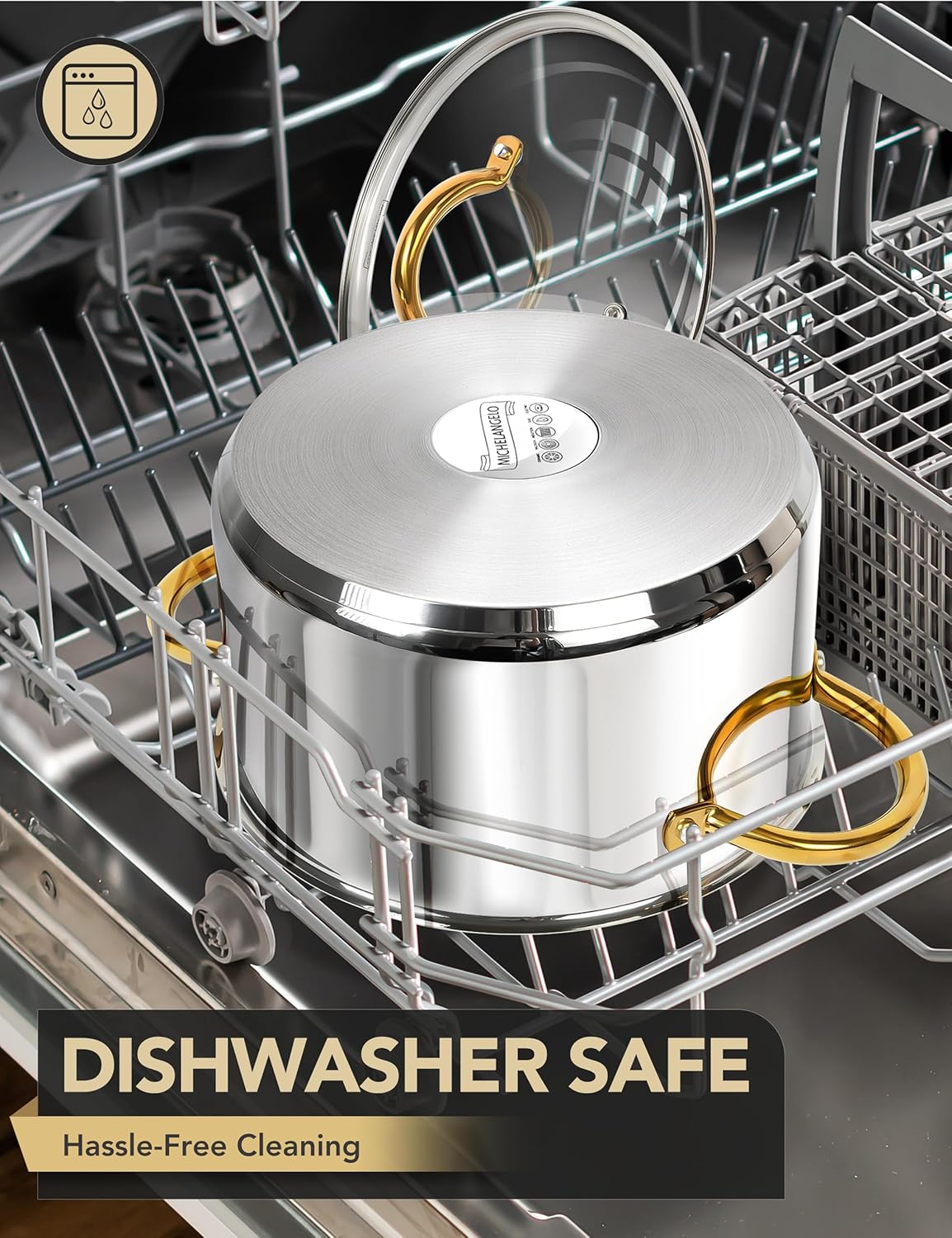 MICHELANGELO Stainless Steel Stock Pots - 8 Quart Pot with Lid, Soup Pot Induction Compatible, Cooking Pots with Riveted Handle, Oven & Dishwasher Safe