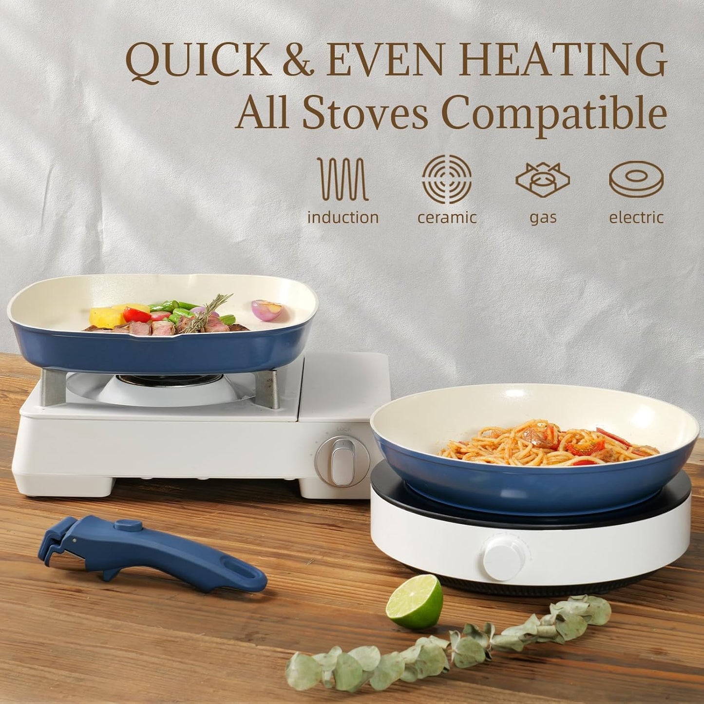 23Pcs Ceramic Cookware Set Non Stick Pots and Pans Set Non Toxic with Detachable Handle Induction Kitchen Cookware Set Space Saving, Oven & Dishwasher Safe, Navy