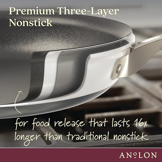 Anolon Achieve Hard Anodized Nonstick Sauté Pan with Lid, 3 Quart - Cream