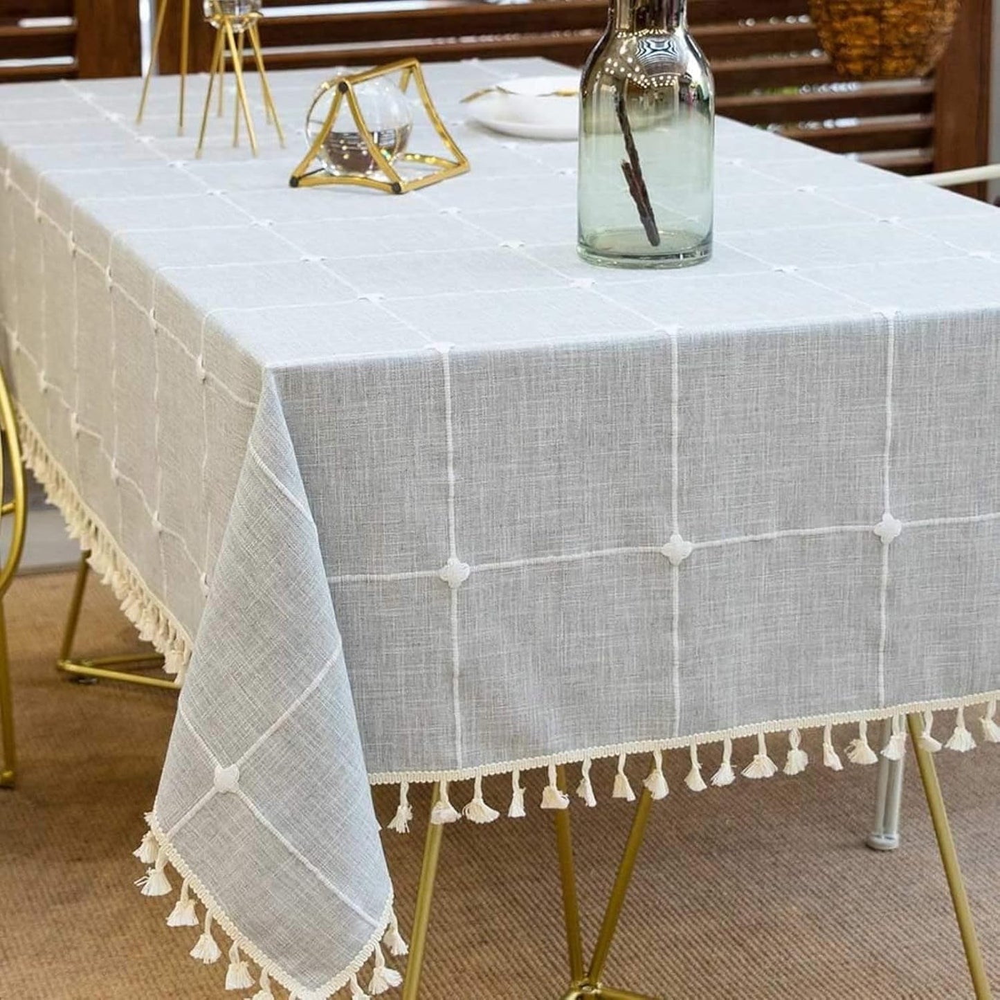 Deep Dream Tablecloths, Embroidered Waterproof Table Cloth Cotton Linen Wrinkle Free Anti-Fading Table Cover Decoration for Kitchen Dinning Party Christmas, 55 x 55 Inch - Gray