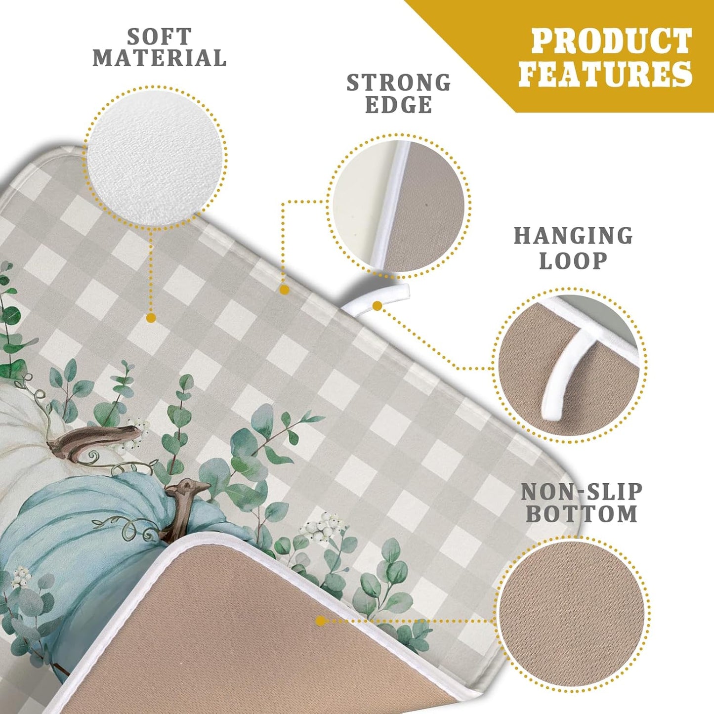 Fall Dish Drying Mats for Kitchen Counter 16×18 Inch Blue White Pumpkin Thanksgiving Harvest Festival Small Microfiber Drying Mat Kitchen Accessories Dish Rack Mat Drainer Pad Washable Absorbent