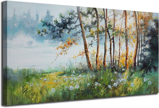 Ardemy Tree Canvas Wall Art Green Forest Pictures Wall Decor Living Room Landscape Textured Nature Paintings Artwork Bedroom Dining Room Kitchen Home Office, 40"x20"
