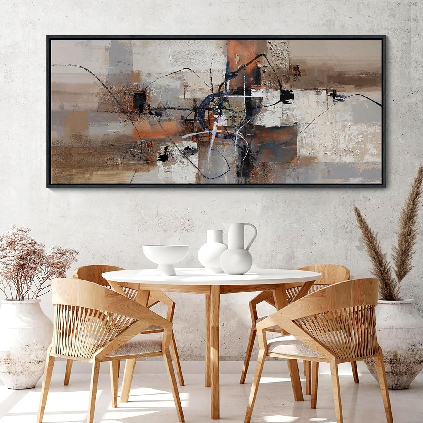 YDYSUNE Abstract Painting Wall Art Textured Picture for Living Room Orange Home Bedroom Decoration Modern Framed Large Artwork Decor 70x31IN Brown gray wall decoration