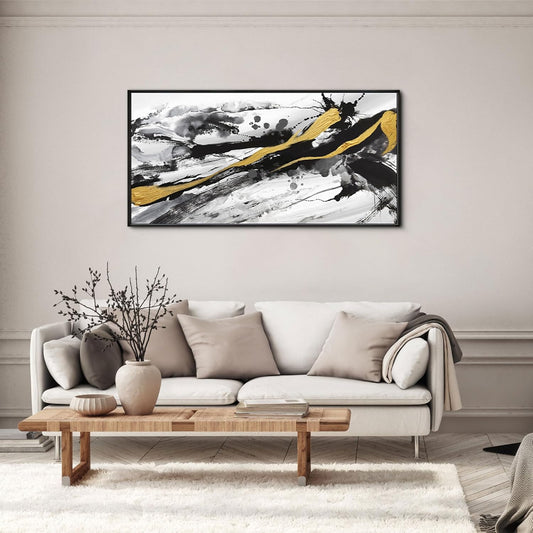 XLSJERST Black and White Abstract Wall Art - Large Frame Canvas Wall Art for Living Room Bedroom Modern Gold Ink Painting Style Picture Artwork for Wall Decor Size 20x40 Inches