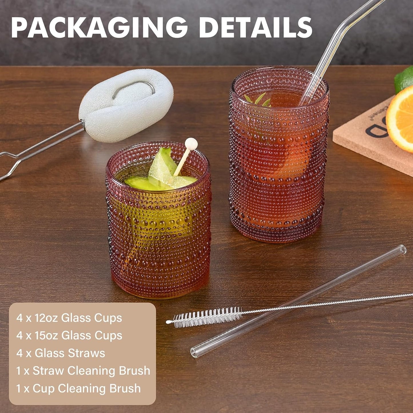 Vintage Hobnail Drinking Glasses Set of 8,Purple 12 oz & 15oz Highball Glass Cups, Kitchen Drinkware Glassware,Embossed Water Tumbler,for Beer,Cocktail,Whiskey,Juice and Various Mixed Drinks