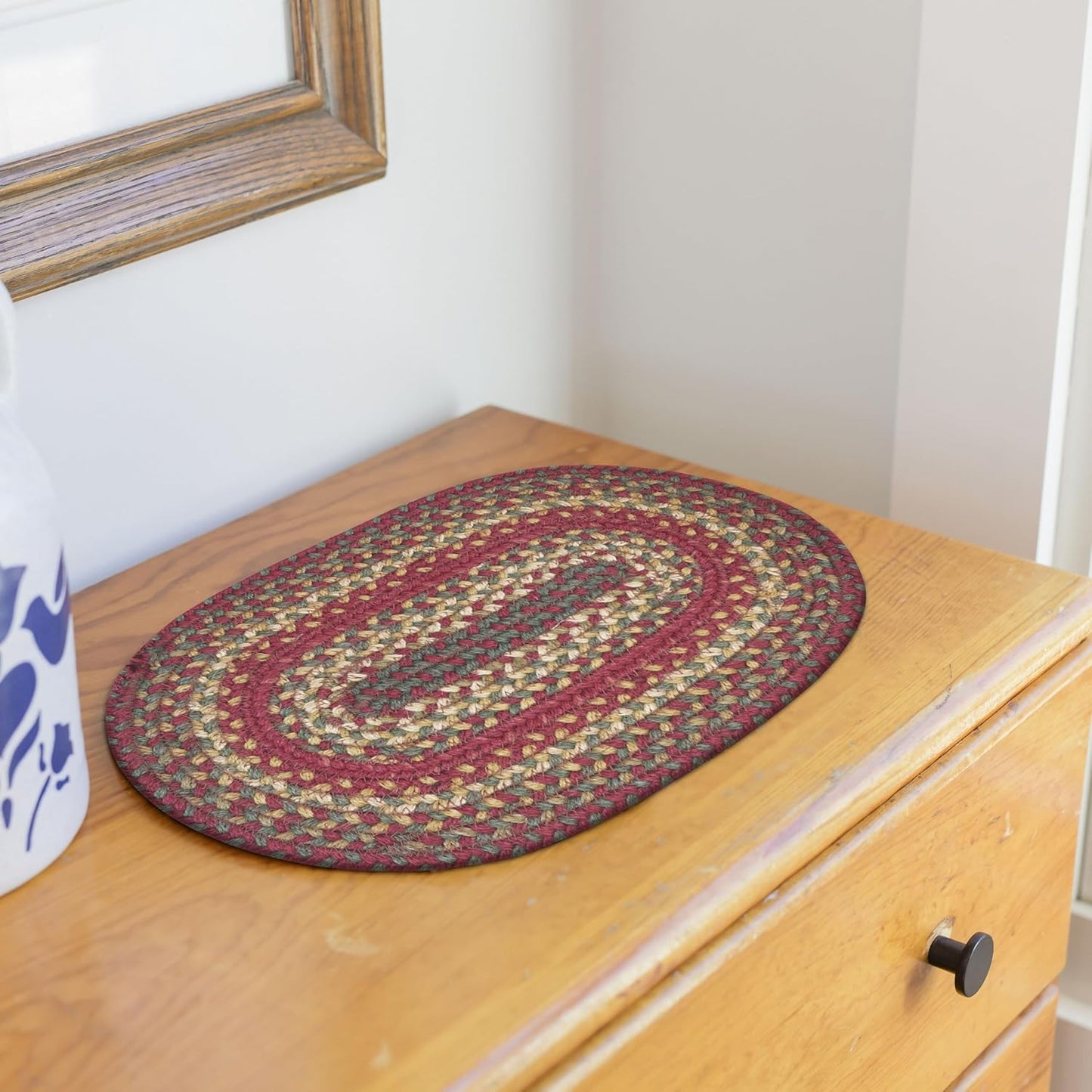 Homespice Cider Barn Premium Jute Braided Placemat Set of 4 Oval 10x15 Red Reversible, Natural Jute Yarn Rustic, Country, Primitive, Farmhouse Style