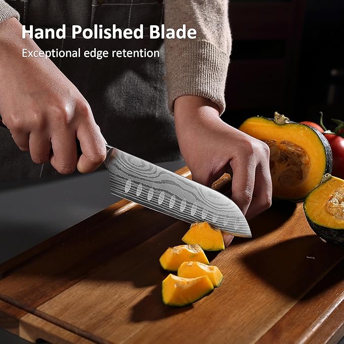 PAUDIN Santoku Knife, Chef Knife 5 inch Ultra Sharp Kitchen Knife, Japanese Chef Knife with Sheath, High Carbon Stainless Steel, Ergonomic Pakkawood Handle