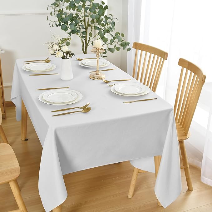 JIUZHEN Square Table Cloth Faux Linen Farmhouse Tablecloth Wrinkle & Stain Resistant Table Cover for Kitchen Dining, Holiday Party Dinner, White, 70 x 70 Inch