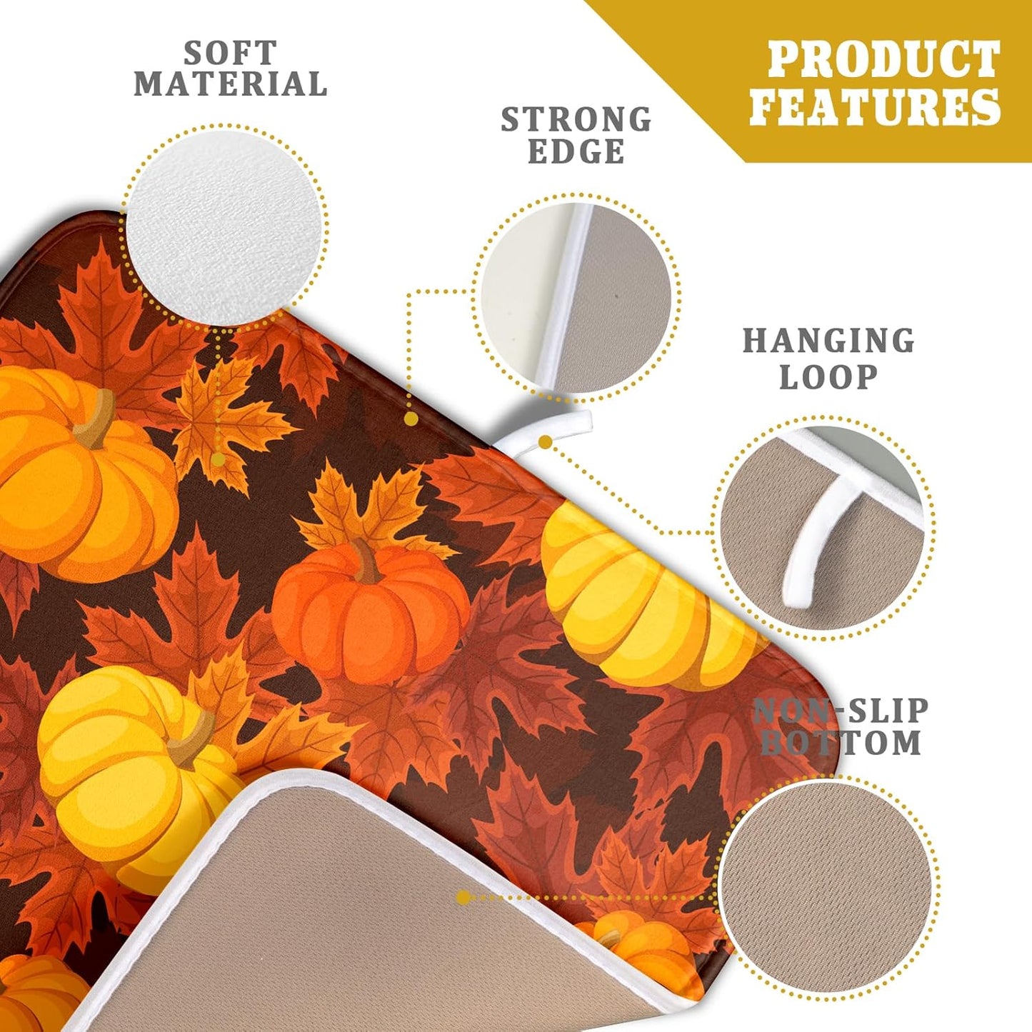 Fall Dish Drying Mats for Kitchen Counter 16×18 Inch Autumn Pumpkin Leaves Festival Holiday Small Microfiber Drying Mat Kitchen Accessories Dish Rack Mat Drainer Pad Washable Absorbent