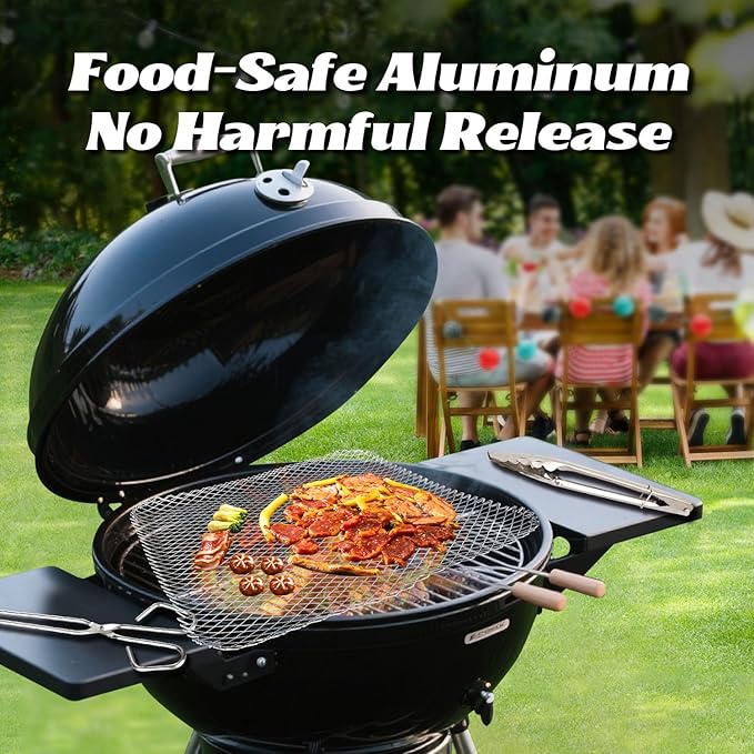 10 Pcs Disposable Grill Topper,16x12 Inch Grill Mesh Mat Disposable Pans,Non-Stick BBQ Aluminum Mats for Outdoor Grills, Easy to Clean