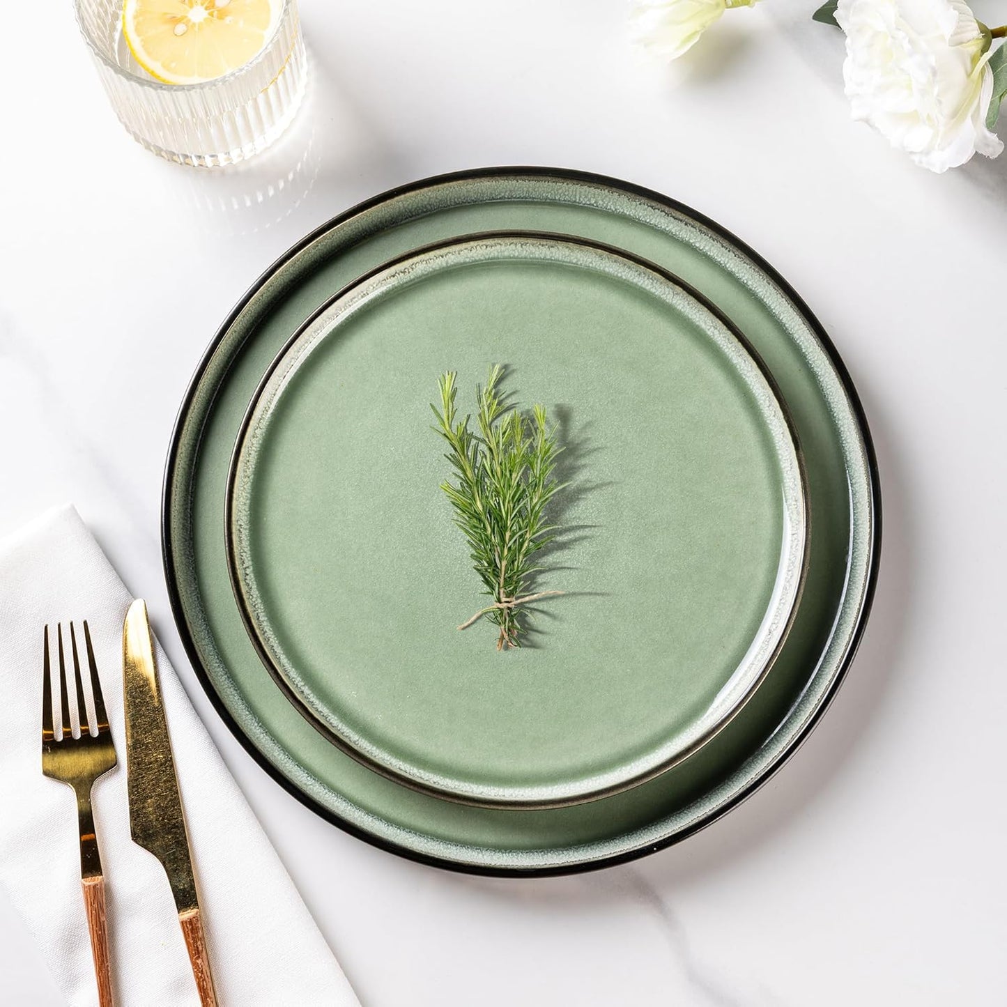 AmorArc Stoneware Dinnerware Sets,Round Reactive Glaze Plates and Bowls Set,Highly Chip and Crack Resistant | Dishwasher & Microwave Safe Dishes Set,Service for 4 (12pc)