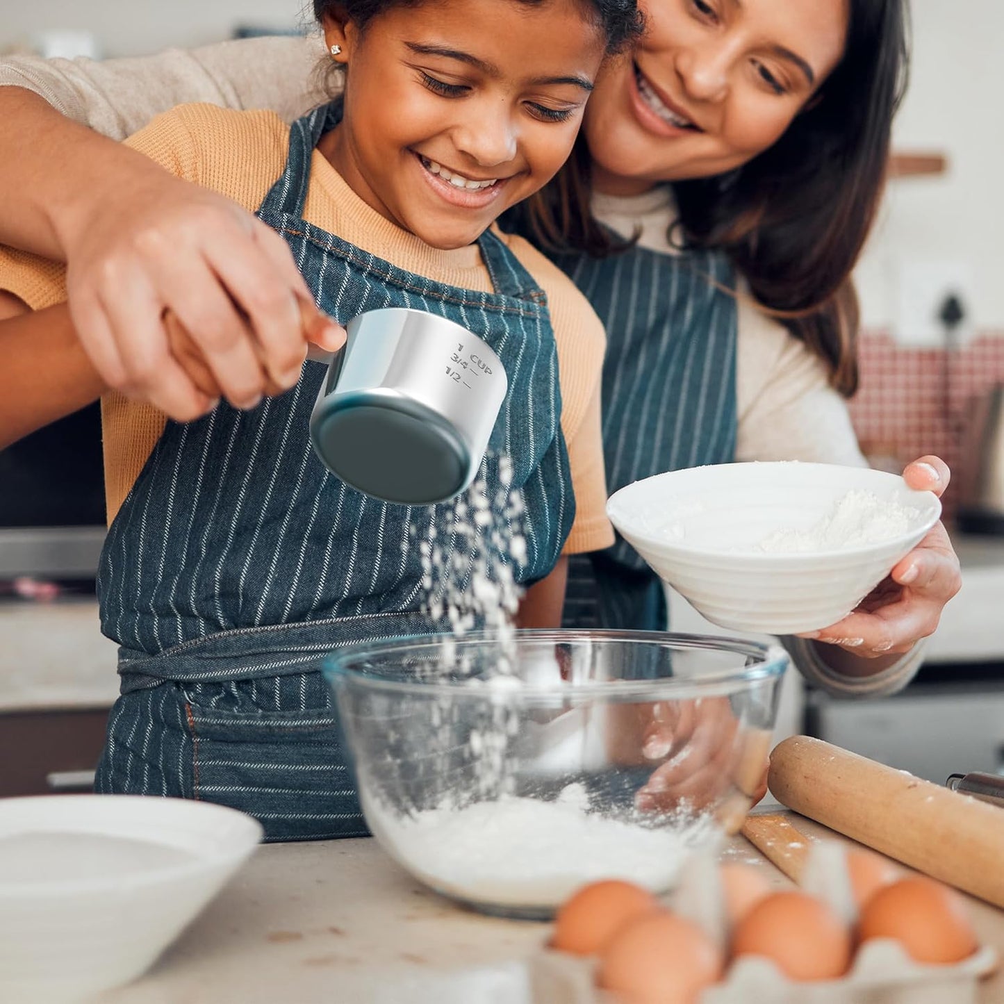 Measuring Cups and Spoons Set, Stainless Steel Measuring Cups Measuring Spoons with Easy to Read Markings, Ideal Kitchen Gadgets for Cooking & Baking, 12 Pack