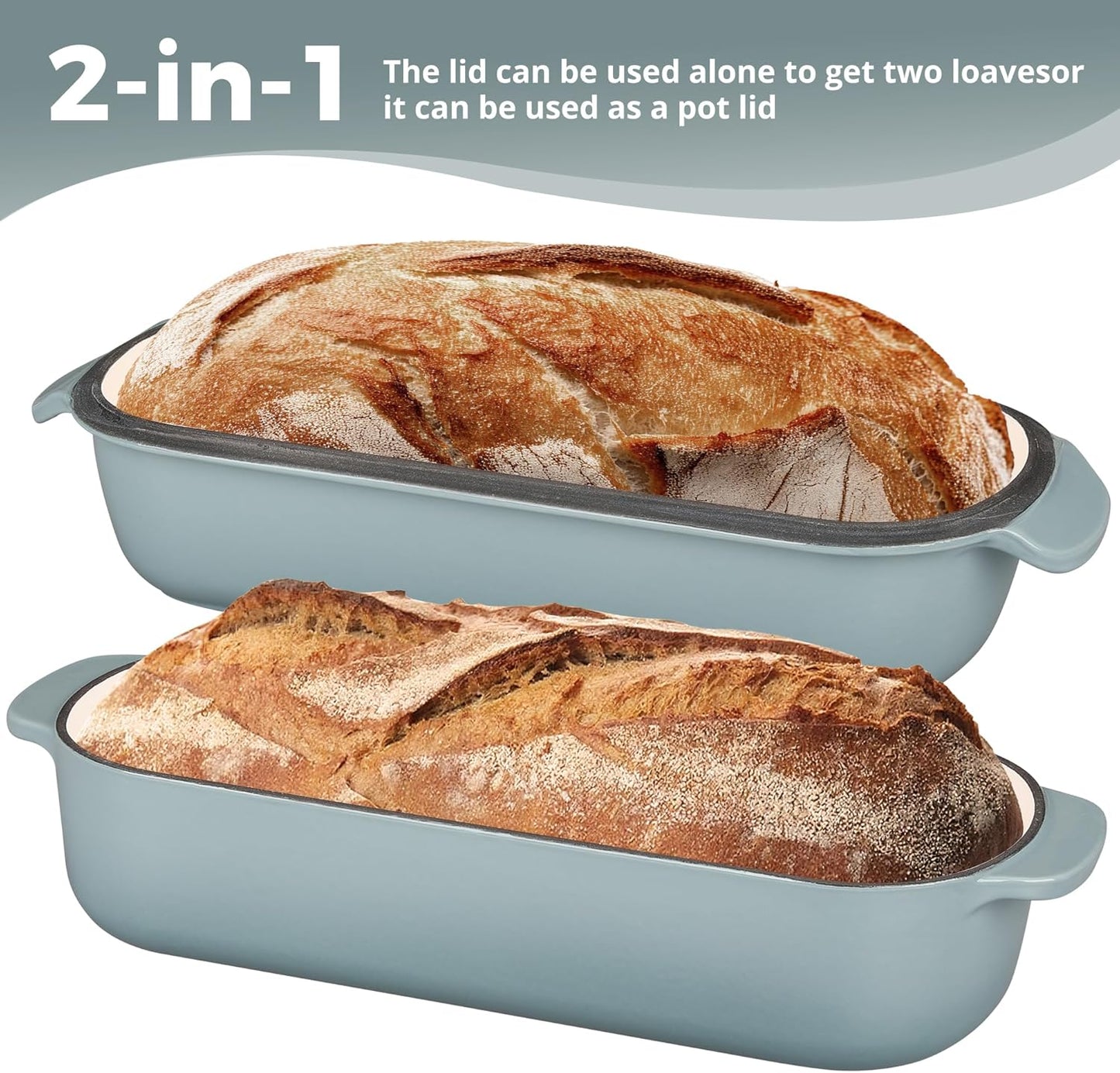 Enameled Cast Iron Loaf Pan with Lid, Dutch Oven Bread pan for Homemade Sourdough Bread Baking, 12.5x5.5 inch, 5qt, Seasalt