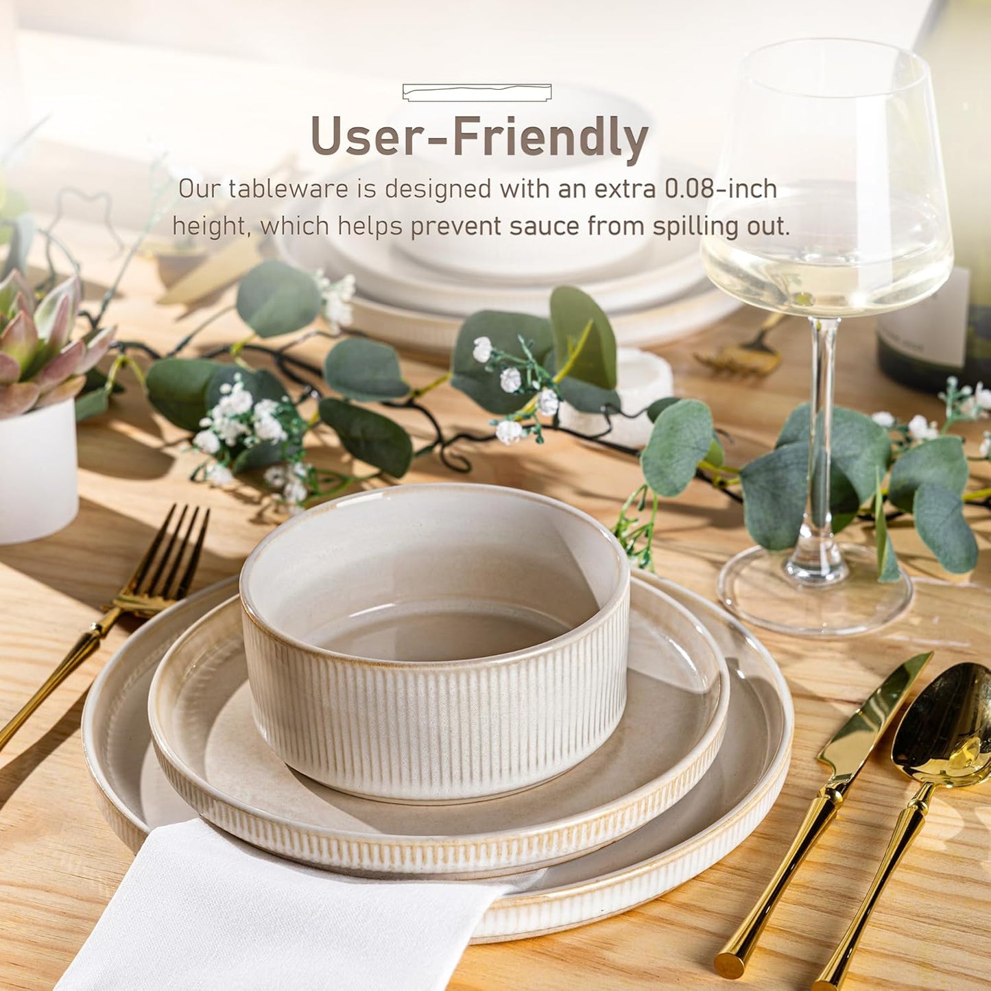 GBHOME Stoneware Dinnerware Sets for 4,Round Reactive Glaze Ceramic Plates and Bowls Set,Highly Scratch Resistant | Dishwasher & Microwave Safe Dishes Set,Service for 4(12Pcs)