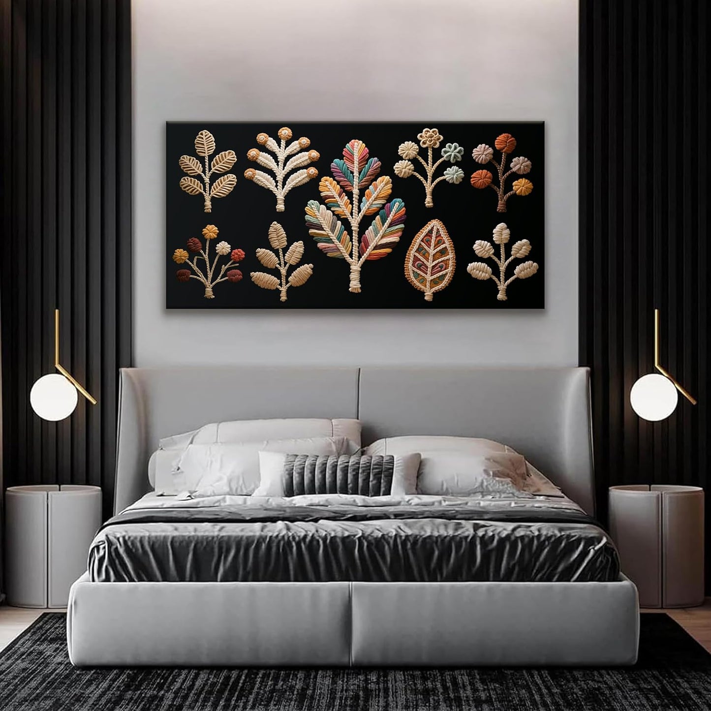 Tsomzxng Boho Wall Art Chic Home Modern Black Wall Art Painting Multicolor Prints Canvas Wall Art Decor For Living Room Bedroom Apartment Kitchen 24" X 48" Ready To Hanging