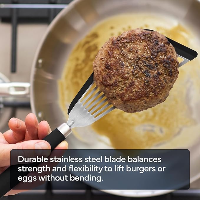 Misen Fish Silicone Spatula - Slotted Turner for Cooking - Perfect for Frying - Heat Resistant - Dishwasher Safe -1mm Thick Flexible Flipper - Soft Silicone Grip Handle for Easy Use