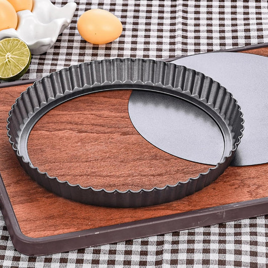 9 Inch Tart Pan with Removable Bottom, Carbon Steel Heavy Duty Nonstick Quiche Pan- Fluted Edges, Loose Bottom, 1.2-Inch Depth for Baking Fruit Tarts, Pies