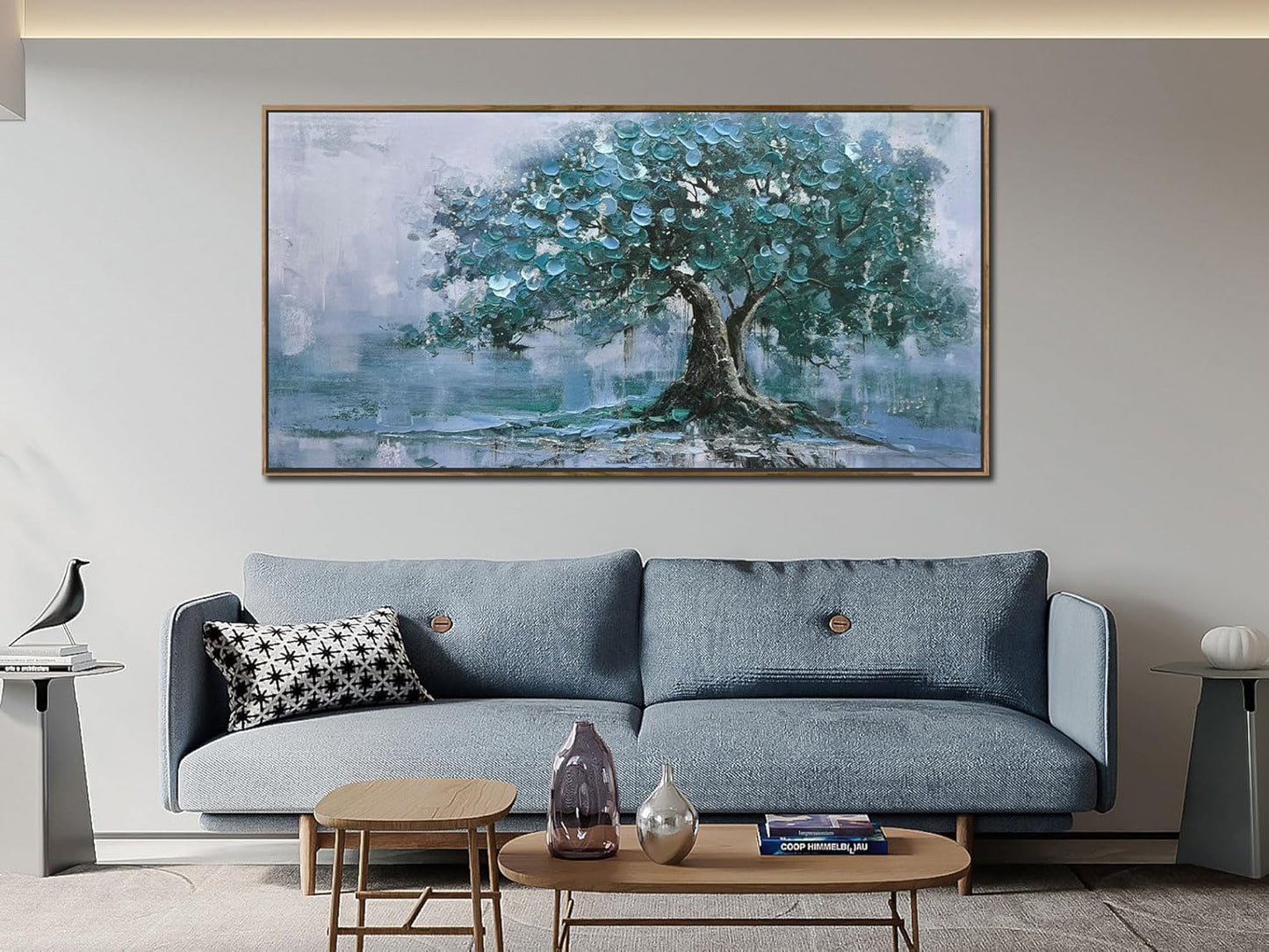 Ardemy Framed Tree Canvas Wall Art for Living Room Teal Tree of Life Landscape Bedroom Pictures Wall Decor Nature Paintings Artwork for Walls Home Office Dining Room Kitchen 40"x20"