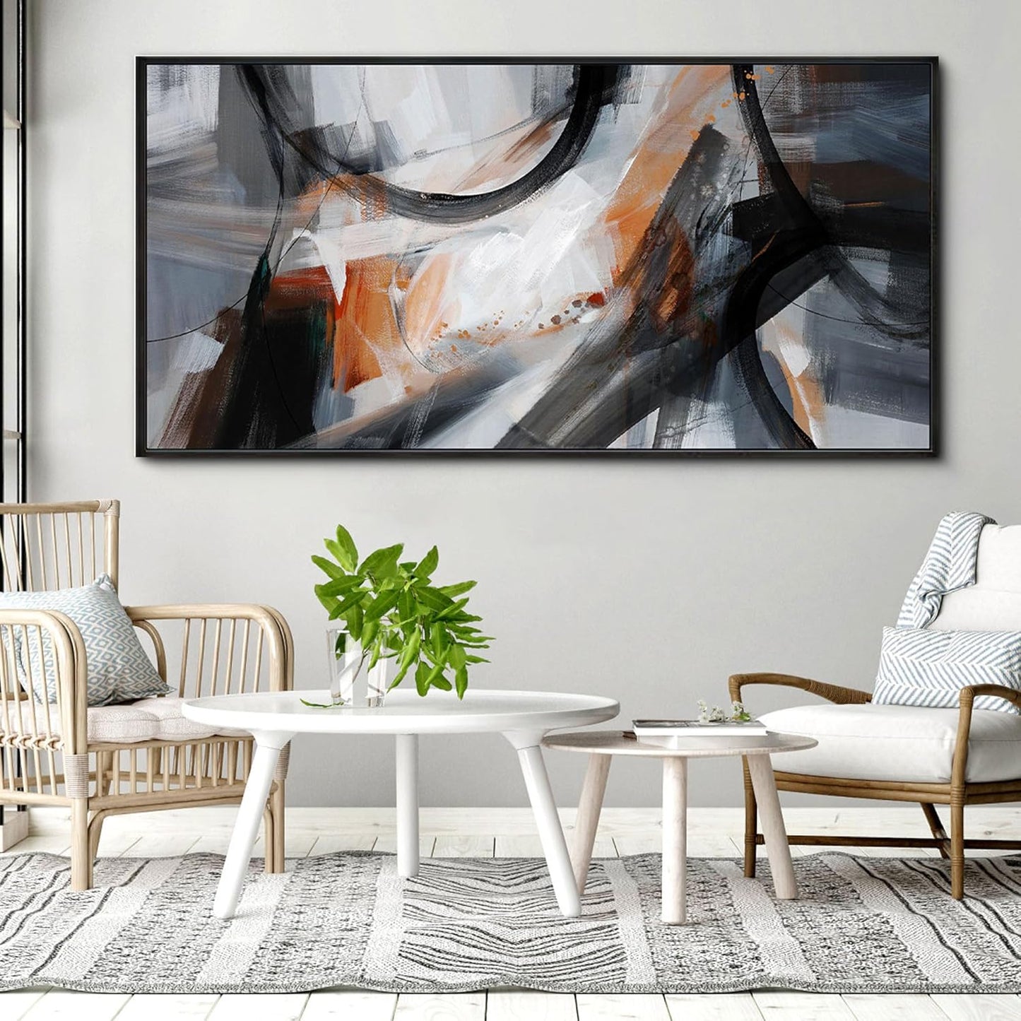 KLAKLA Wall Art for Living Room - Black and Orange Boho Abstract Canvas Framed Wall Decor Office Bedroom Art Modern Large Picture Artwork for Walls Prints Paintings Artwork 58x29 Inches