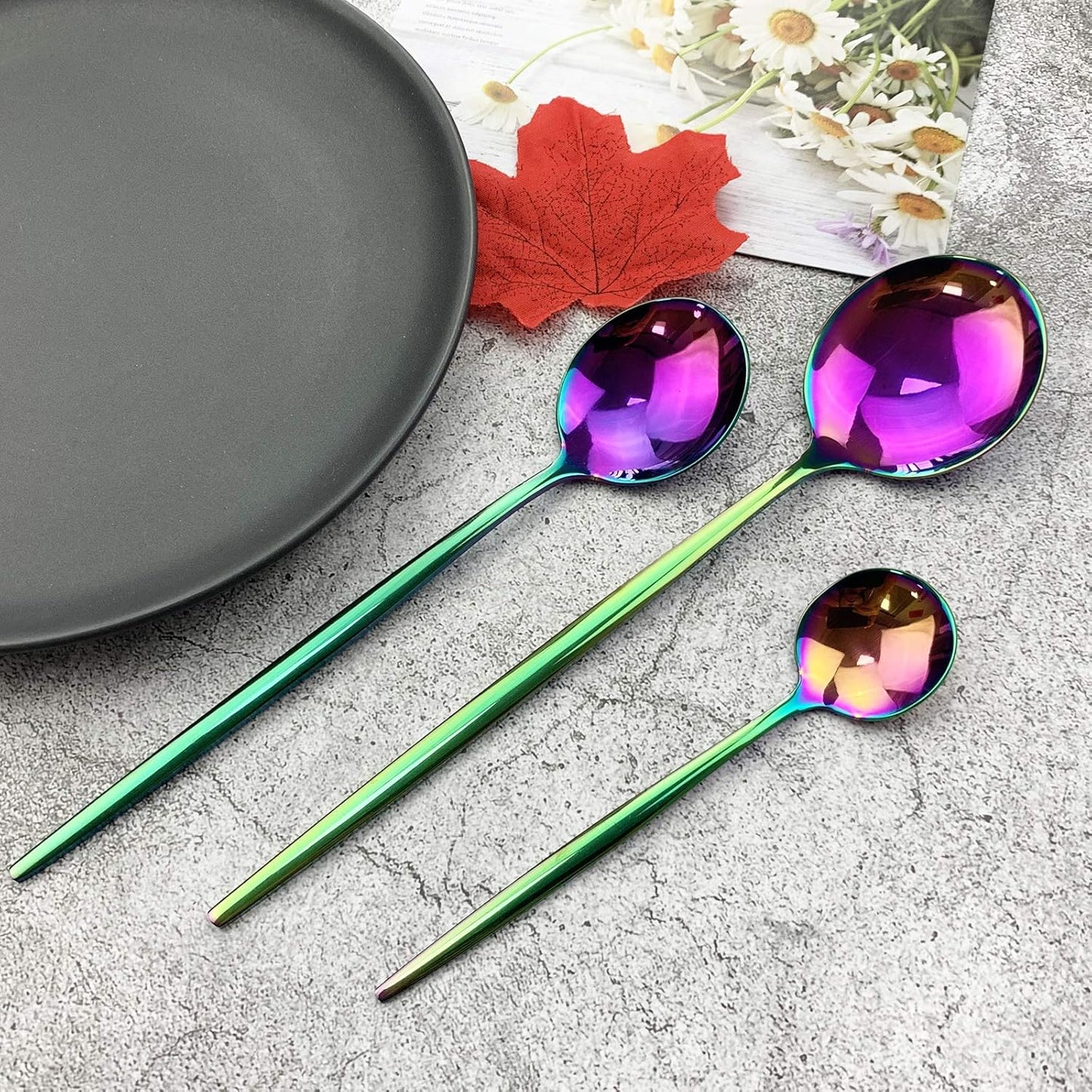 JASHII Silverware Set, Mirror Polished Rainbow Flatware Cutlery Set Service for 4, Shiny Finish 24 Pieces Stainless Steel Utensils Set Dinner Knife Fork Spoon Dessert Fork Salad Spoon Dishwasher Safe