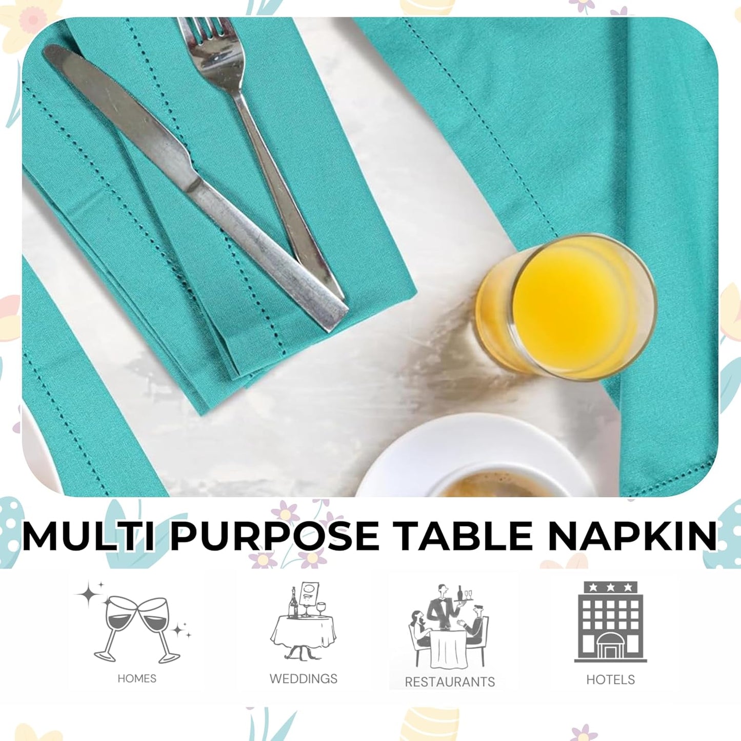 Linen Cotton Cloth, Set of 12, 18x18, Machine Washable,Hemstitched Cotton Dinner, Wedding Napkins, Elegant & Durable – Latigo Bay