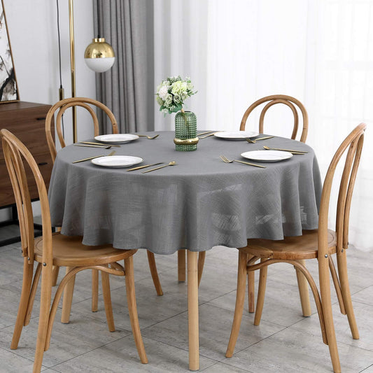 maxmill Lux Faux Linen Tablecloth with Slubby Texture Wrinkle Resistant Anti-Shrink Soft Table Cloth for Kitchen Dining Restaurant Tabletop for Event Holiday Dinner Round 70 Inch Neutral Gray