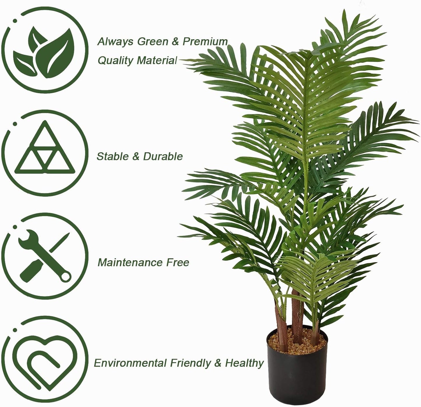 Artificial 3 Feet Areca Palm Tree, Faux Palm Tree Pot, Fake Plants，Palm Trees for Home, Office, Living Room, Kitchen, Bedroom, Balcony Decor, Indoor Outdoor Perfect Housewarming Gift.