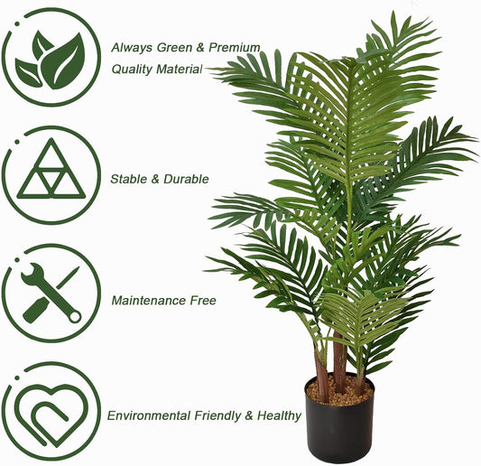 Artificial 3 Feet Areca Palm Tree, Faux Palm Tree Pot, Fake Plants，Palm Trees for Home, Office, Living Room, Kitchen, Bedroom, Balcony Decor, Indoor Outdoor Perfect Housewarming Gift.