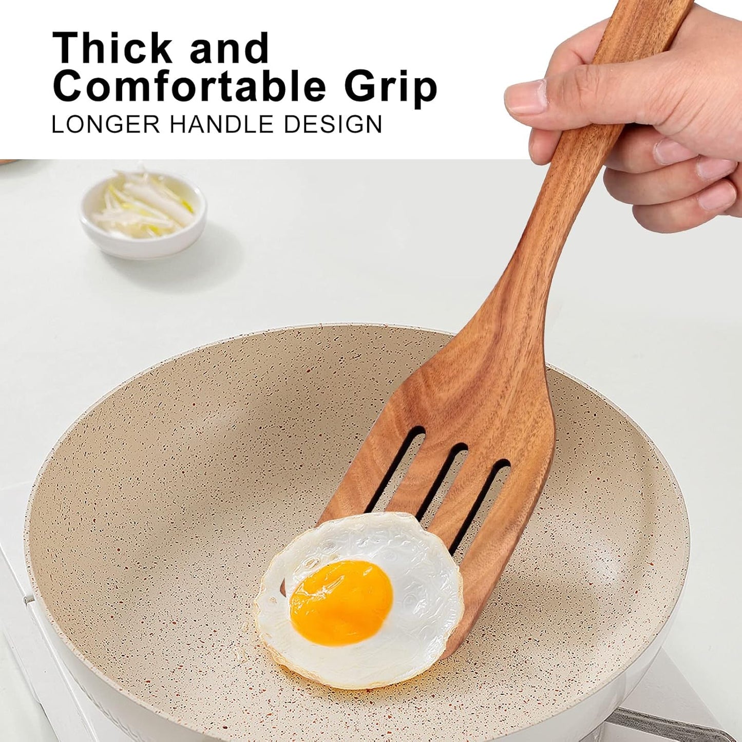 6 Pack Teak Wooden Spoons for Cooking Utensil Set Best Wood Non Toxic Spatula Slotted Turner Nonstick Bamboo Kitchen Utensils Serving Scraper Spurtle Stirrer Cooking Spoon Flat Egg Flipper Spatulas