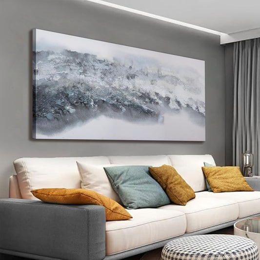 White Abstract Wall Art Decor Grunge Room Decor Art Grey Canvas Wall Decoration 20" x 40"Painting Artwork for Bedroom Home Office Dining Room Decoration