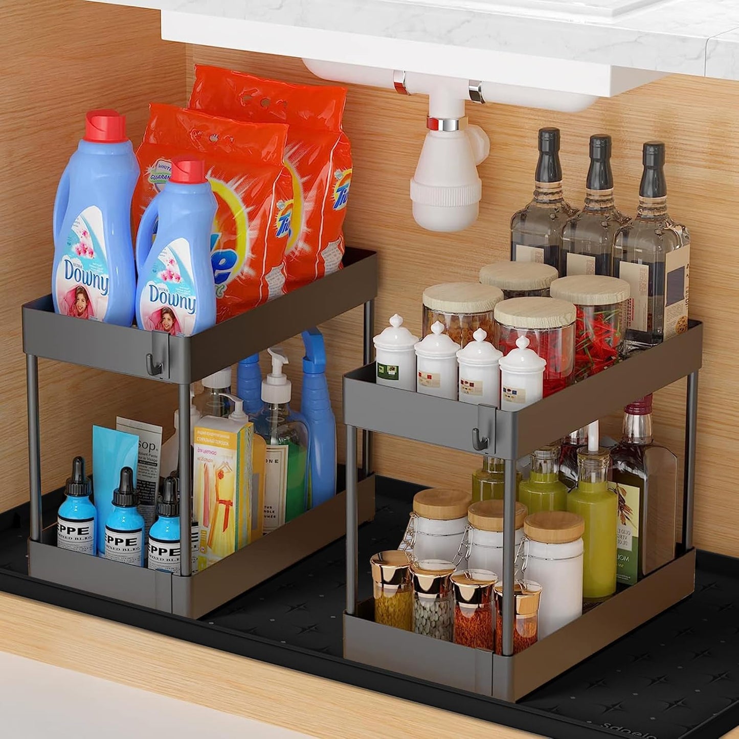 Sdpeia Under Sink Mat 34"×22" – Waterproof Silicone Cabinet Liner & Sink Protector for Kitchen & Bathroom, Multi-Purpose Organizers Tray for Pets, Laundry, Cat Litter Mat, Black